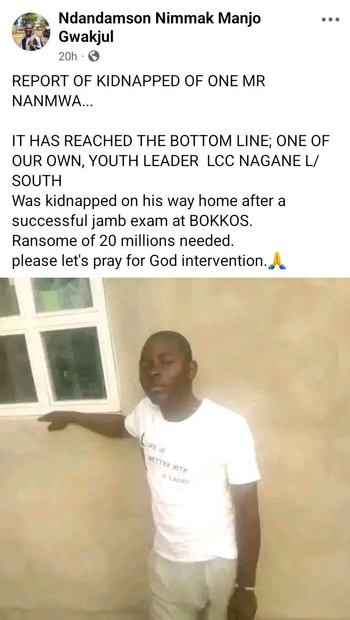 Kidnappers abduct JAMB candidate in Plateau, demand N20m ransom