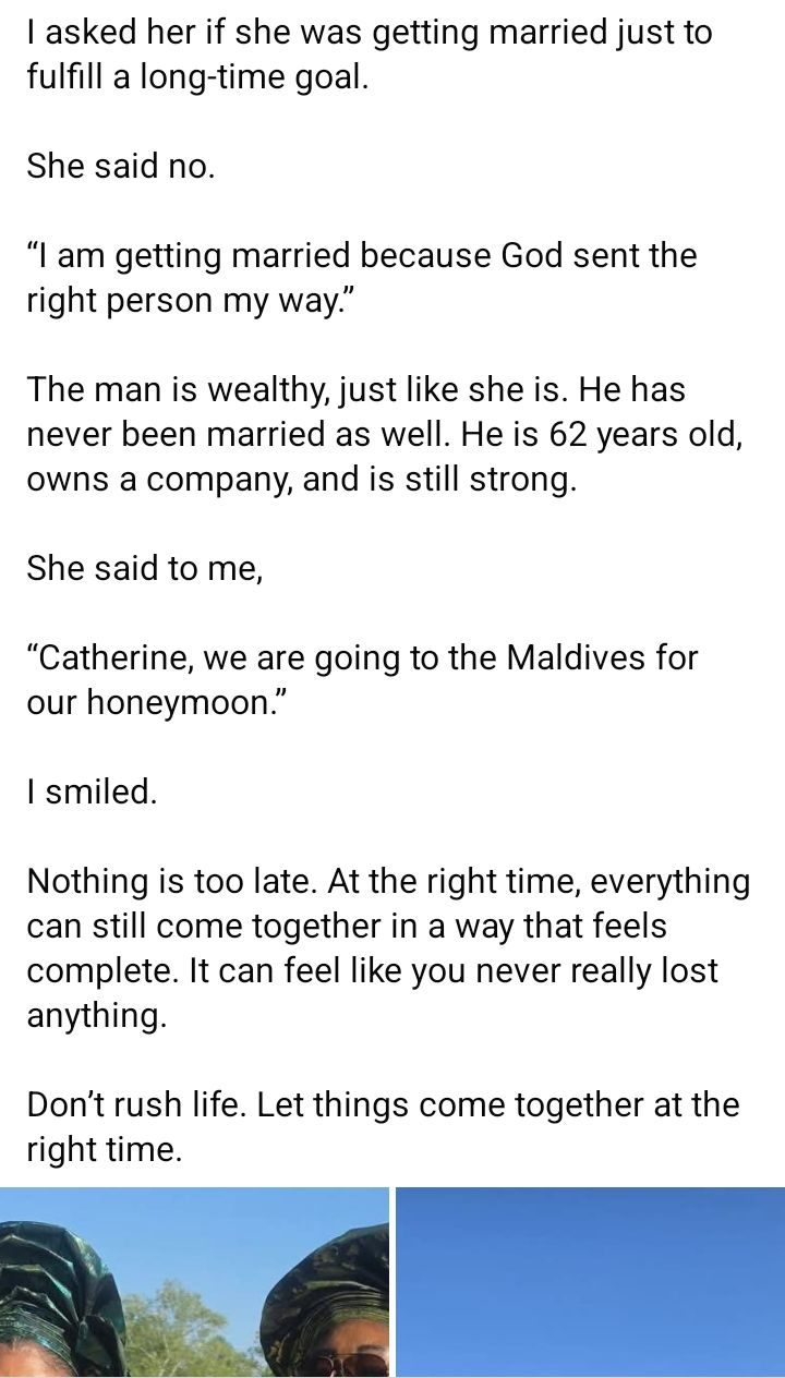Nothing is too late - US-based Nigerian woman writes as her friend gets married for the first time at over 60