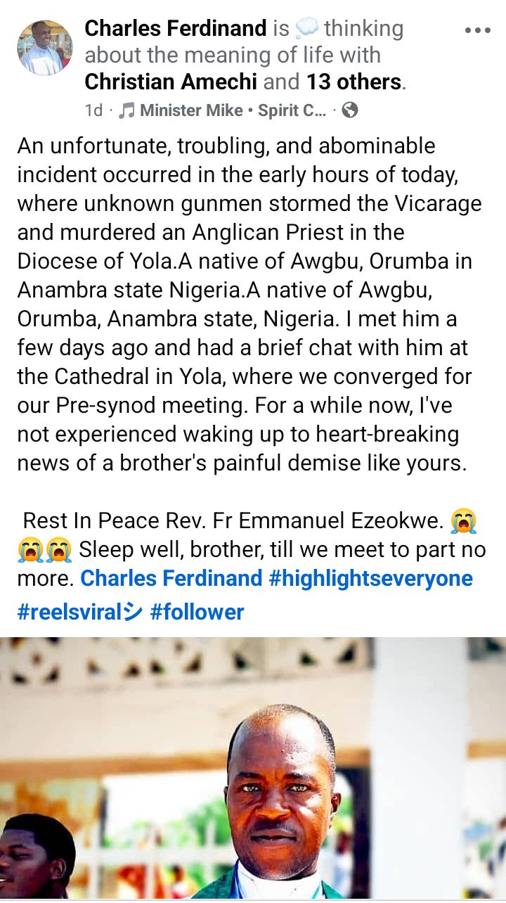 Gunmen k!ll Anglican priest in Adamawa