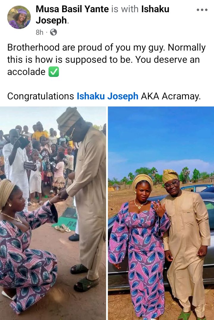 Nigerian lady kneels to accept engagement ring from her man