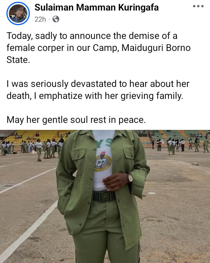 Female corps member d!es after falling ill in Maiduguri orientation camp