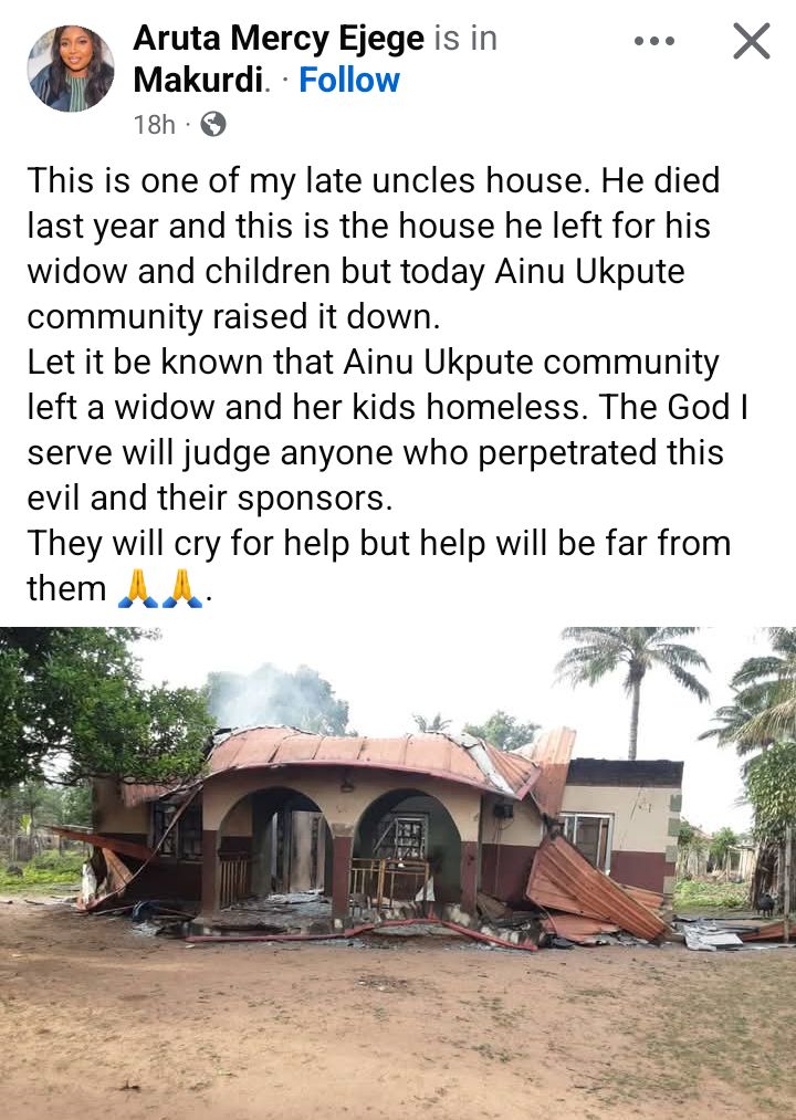 Nigerian woman places curse on members of community that razed her late uncle