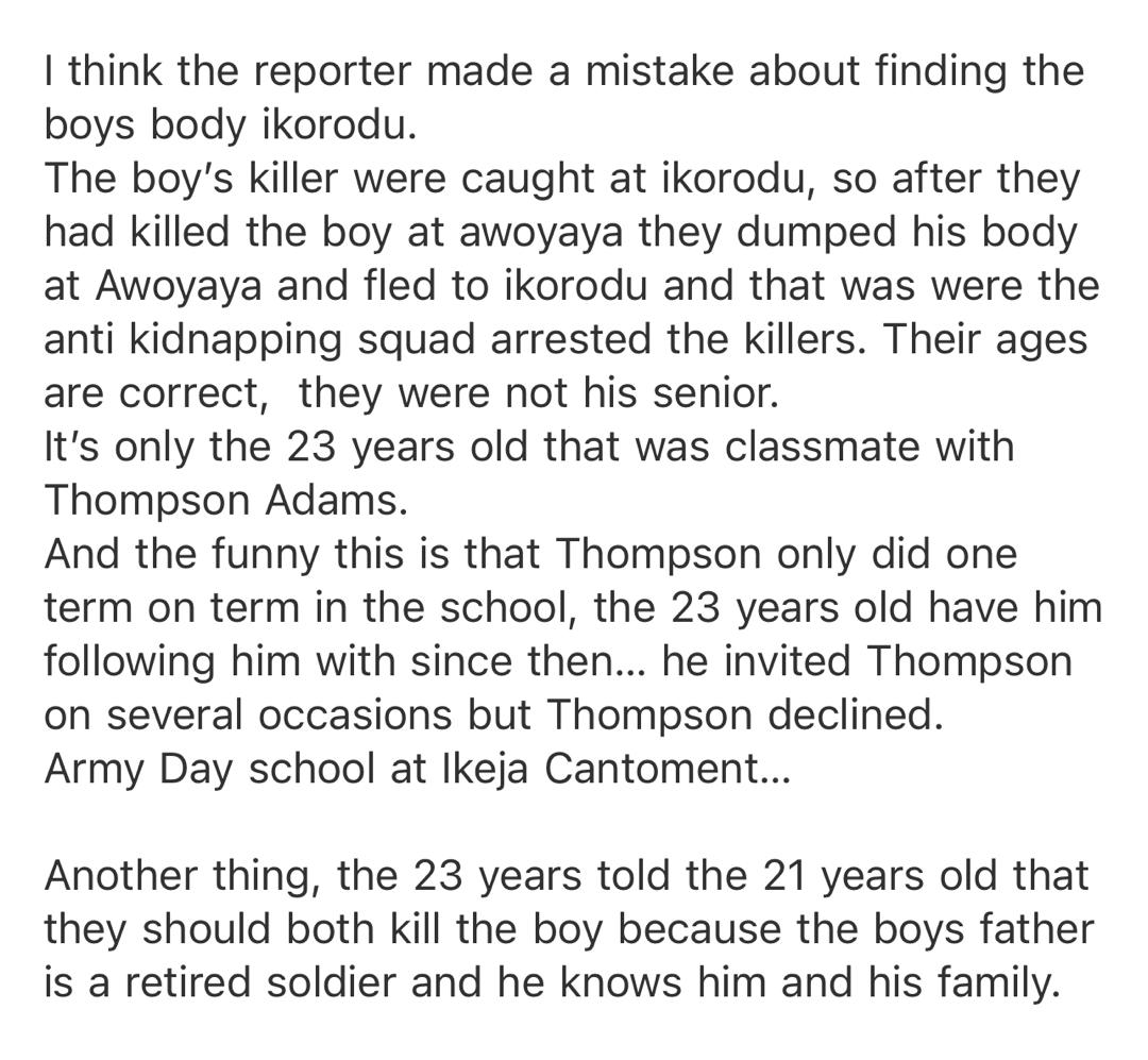 They k!lled him and dumped the body in canal before demanding N150m ransom - Family recounts how 17-year-old son was m8rdered by a former school mate and his friends in Lagos
