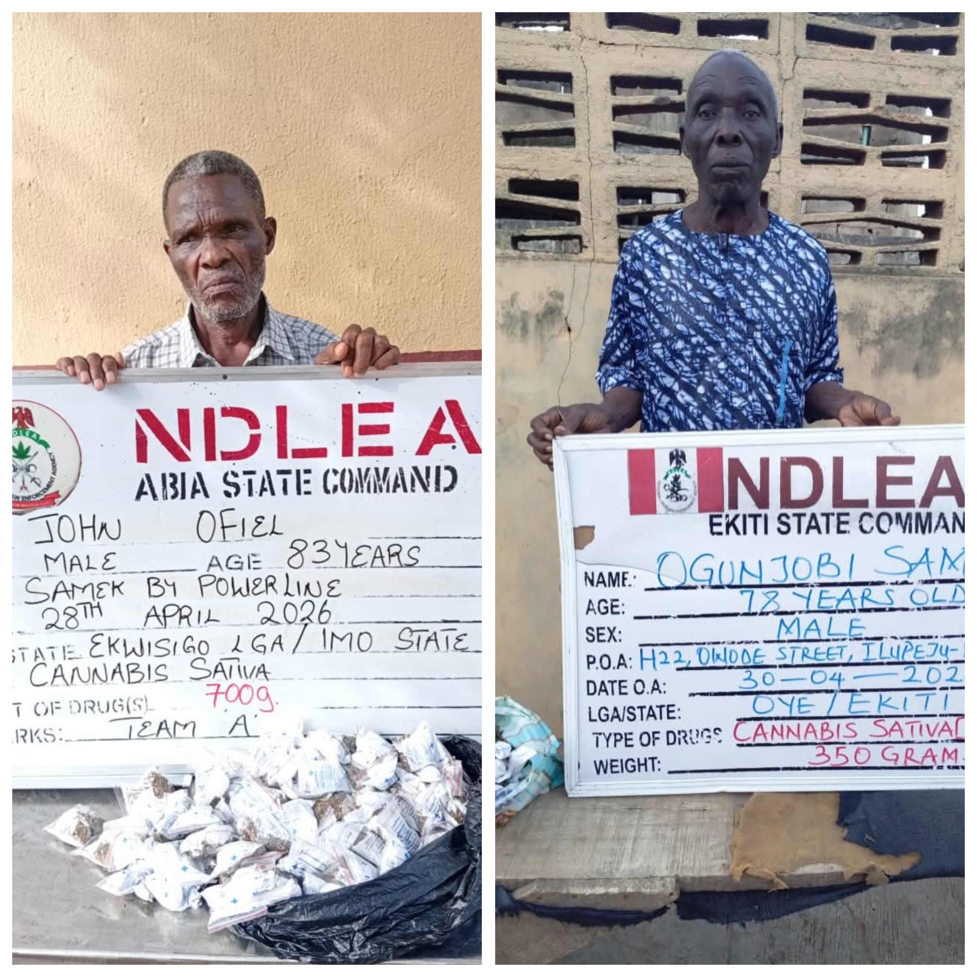83-year-old and 78-year-old grandpas arrested for drug trafficking in Abia, Ekiti