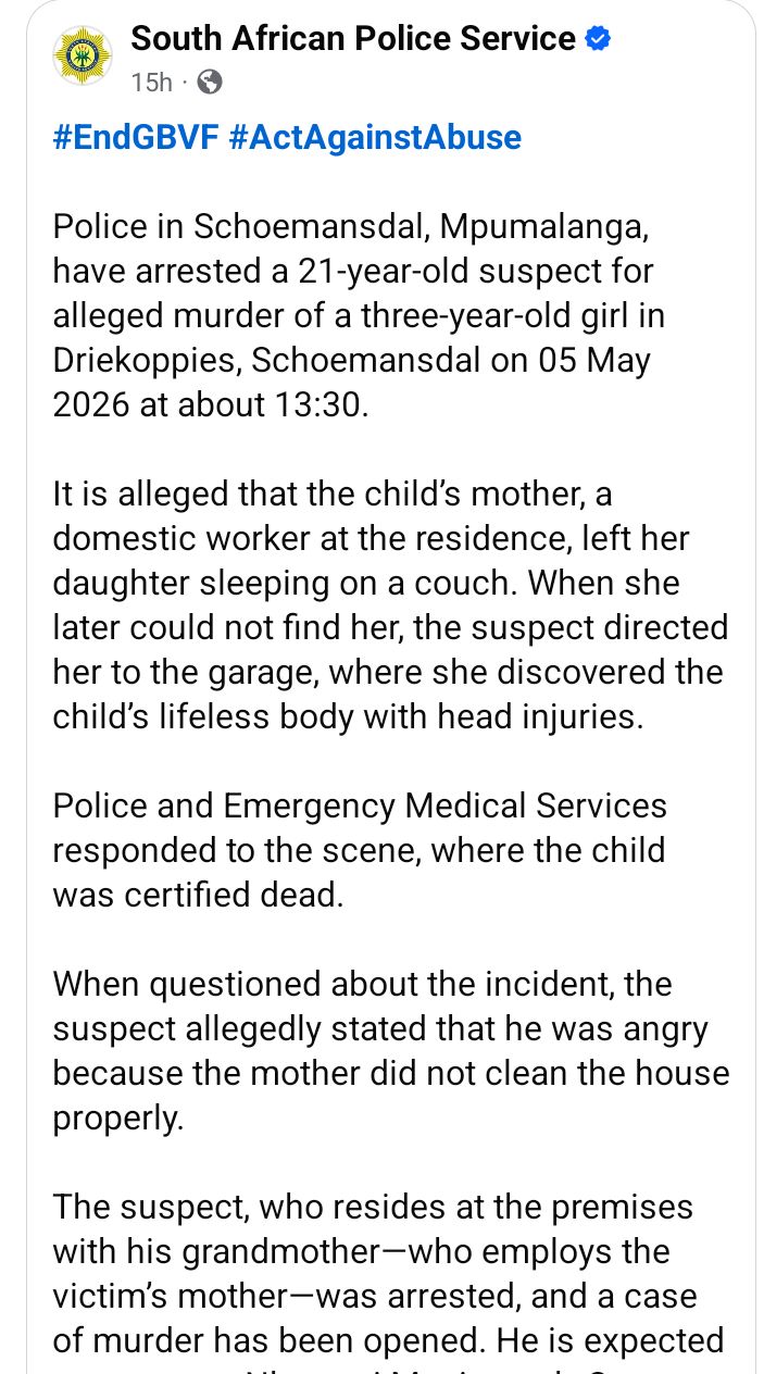21-year-old man k!lls domestic workerâs toddler daughter âbecause house wasnât cleaned properlyâ