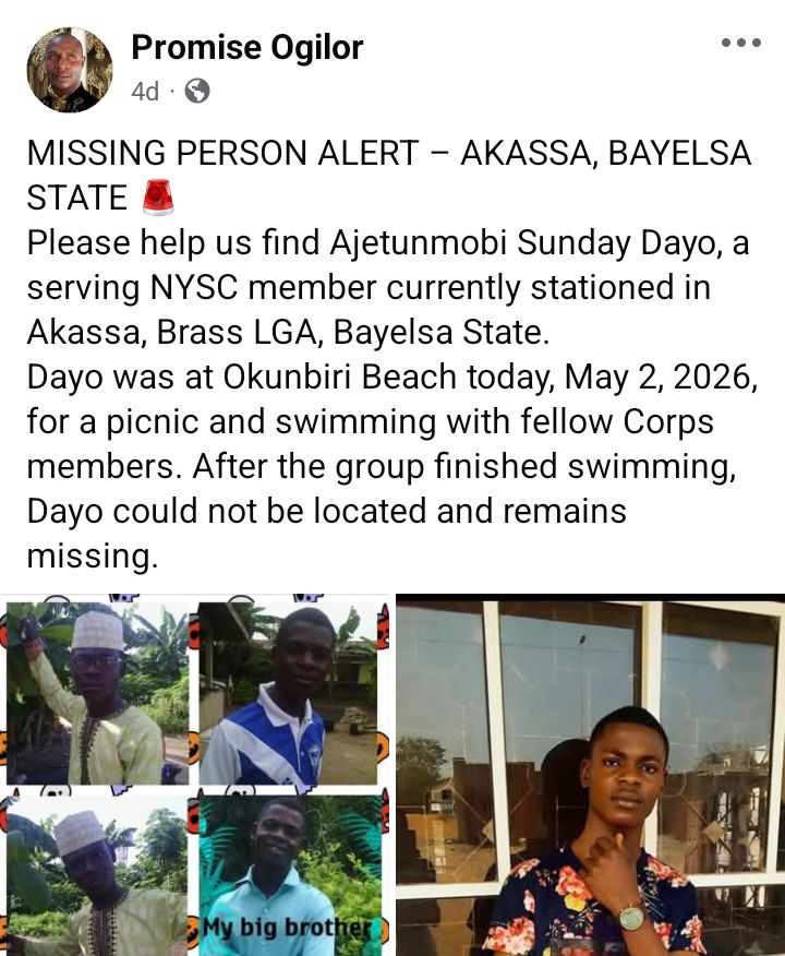 Corps member drowns in Bayelsa beach