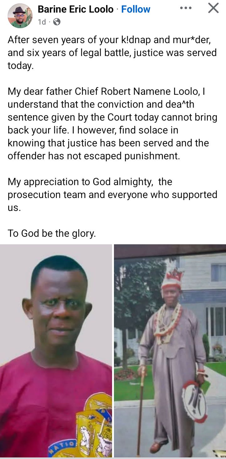 Justice served after seven years - M8rdered Rivers monarch's son reacts to his k!llers' d3ath sentence