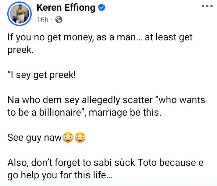 Nigerian lady advises men on how to sustain their marriage 