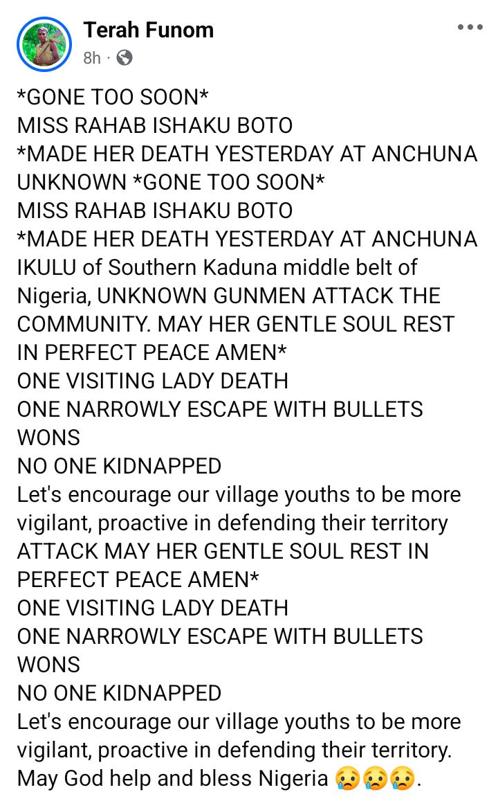Young girl k!lled, one other injured as bandits attack Kaduna community