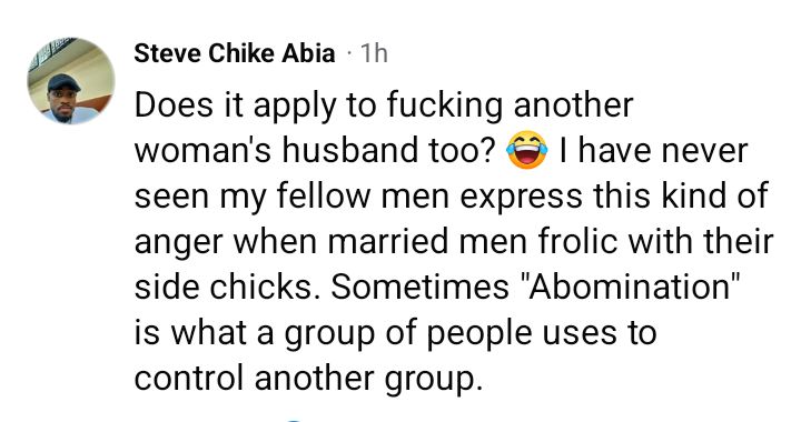 In Igbo tradition, sleeping with another man