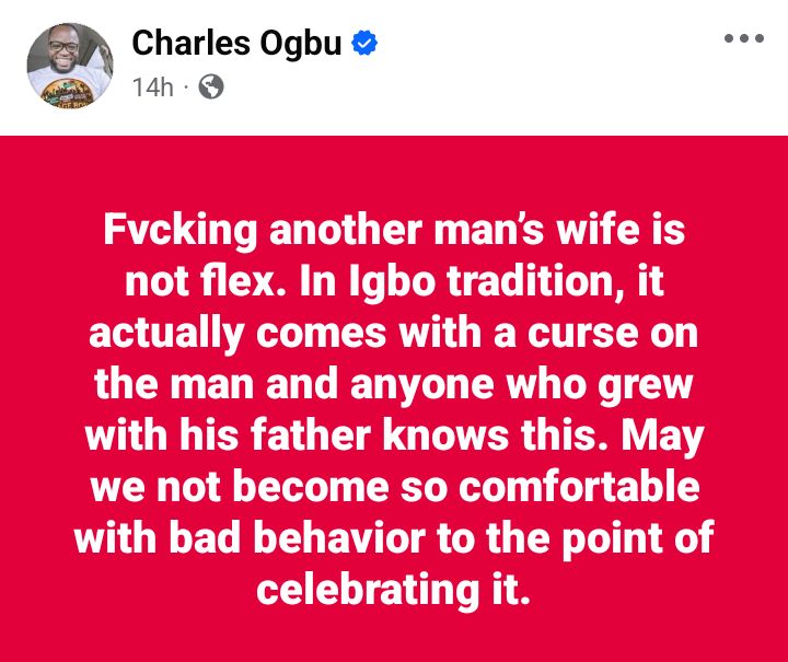 In Igbo tradition, sleeping with another man