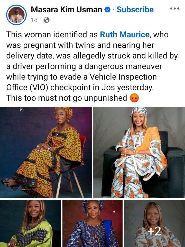 Woman pregnant with twins k!lled by driver fleeing from VIO in Jos
