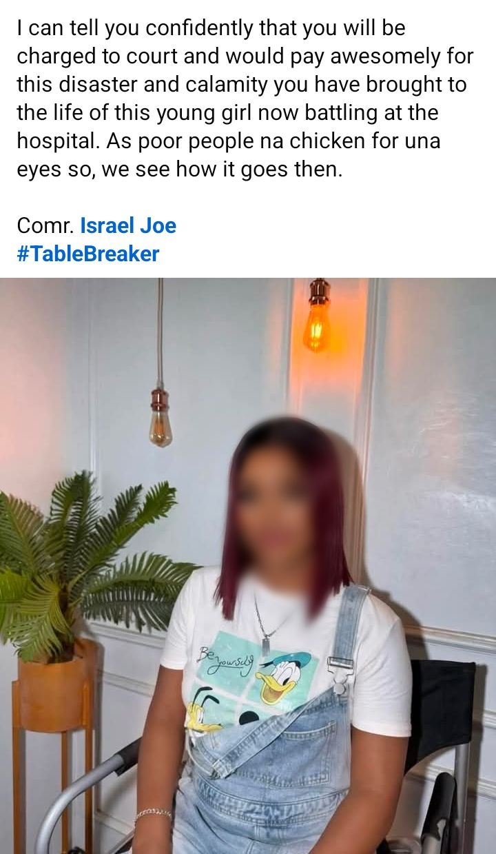 Nigerian activist, Israel Joe calls out woman who used razor blade to slash the face and body of a girl she suspected of dating her husband