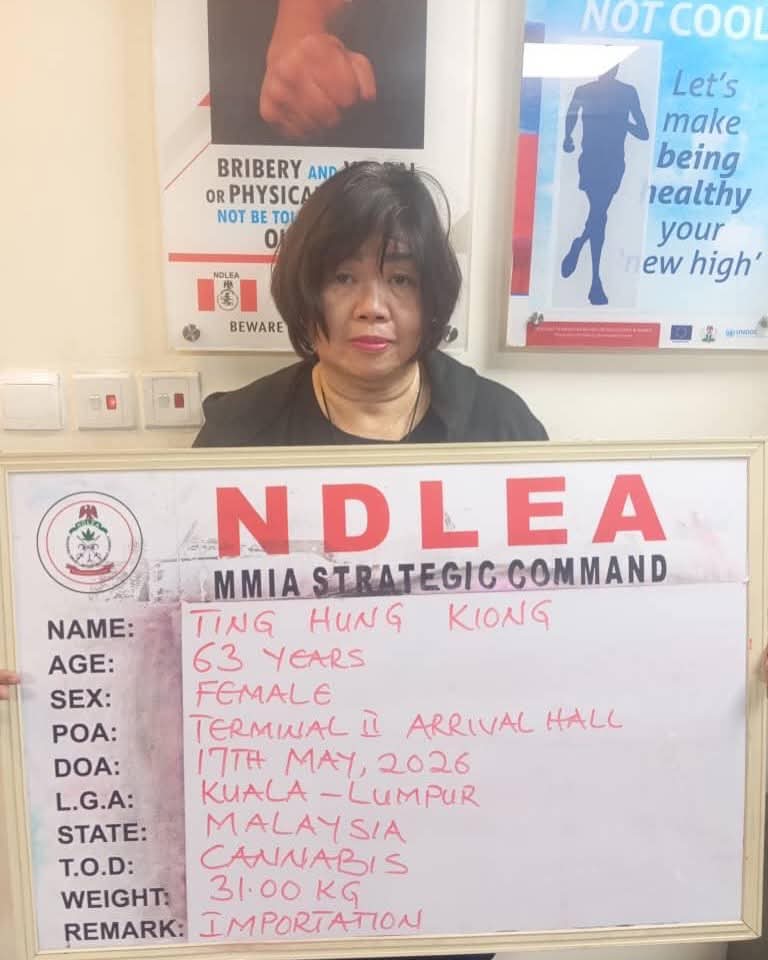 NDLEA intercepts 63-year-old Chinese grandma with large illicit drug consignment at Lagos airport