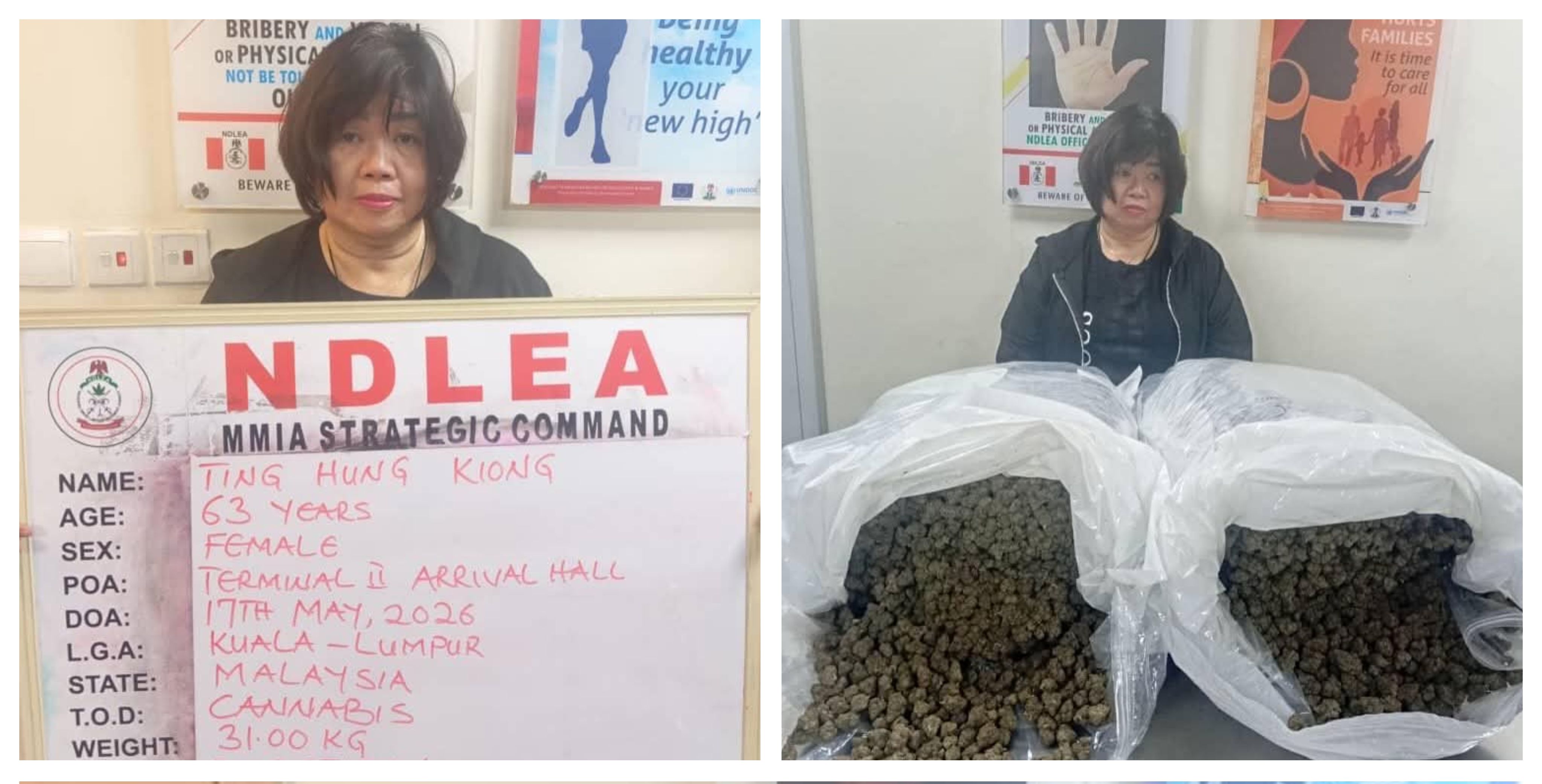 NDLEA intercepts 63-year-old Chinese grandma with large illicit drug consignment at Lagos airport