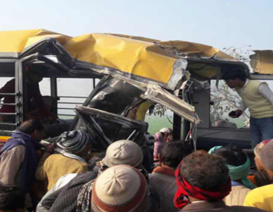 13 children and driver die as bus collides with train in India