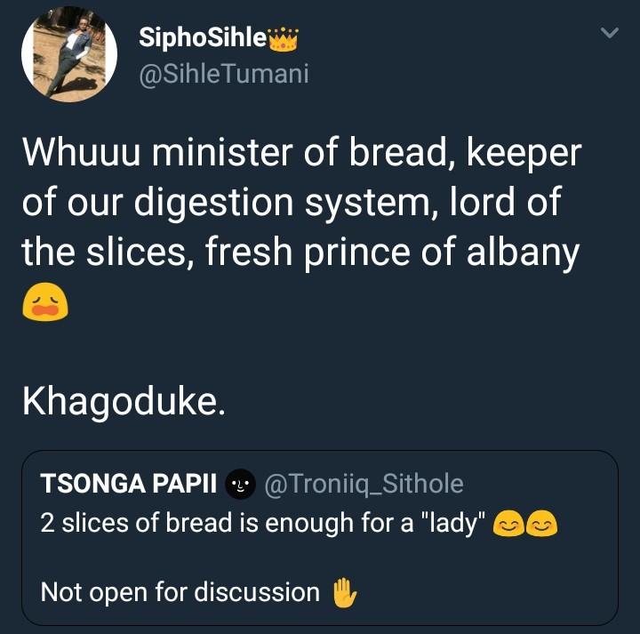 Male twitter user gets epic reply after saying two slices of bread should be enough for any woman who calls herself a lady