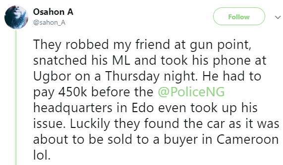 Nigerian man allegedly pays police officers N450k to help find his stolen car