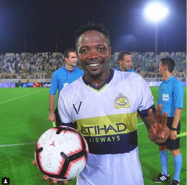 Ahmed Musa celebrates scoring his first hat-trick for his new club Al-Nassr FC (Video)