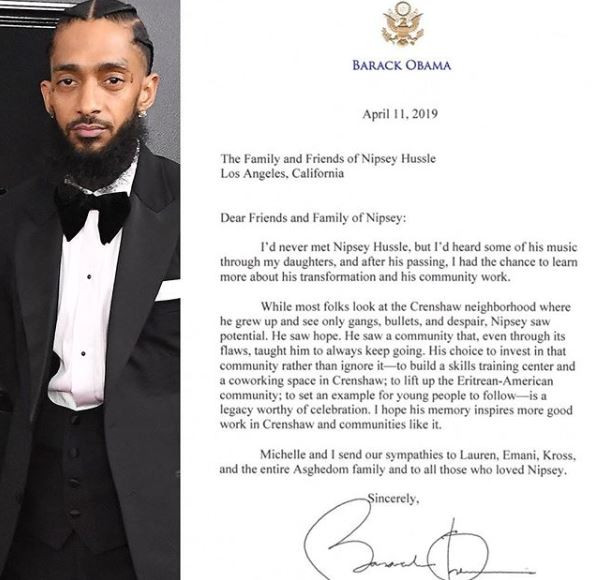 'I never met Nipesy, but I heard his music through my daughters' - Here's Barack Obama's touching tributre to the late rapper
