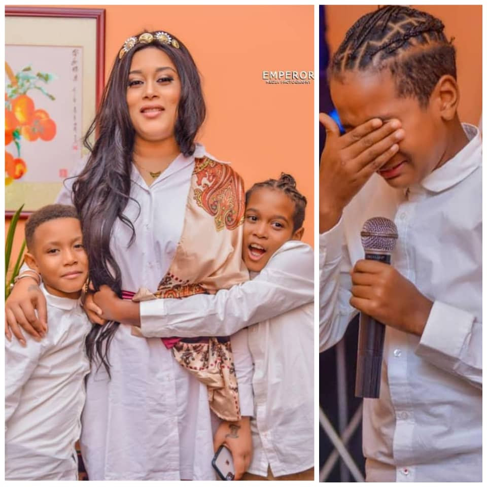 Video: Watch the emotional moment actor, Adunni Ade's son wept while saying a heartfelt prayer for her at her birthday dinner