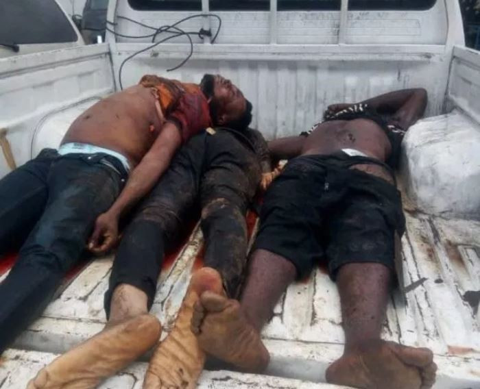 Police shoot 3 armed robbers dead in a failed bank robbery in Rivers State (Graphic Photo)