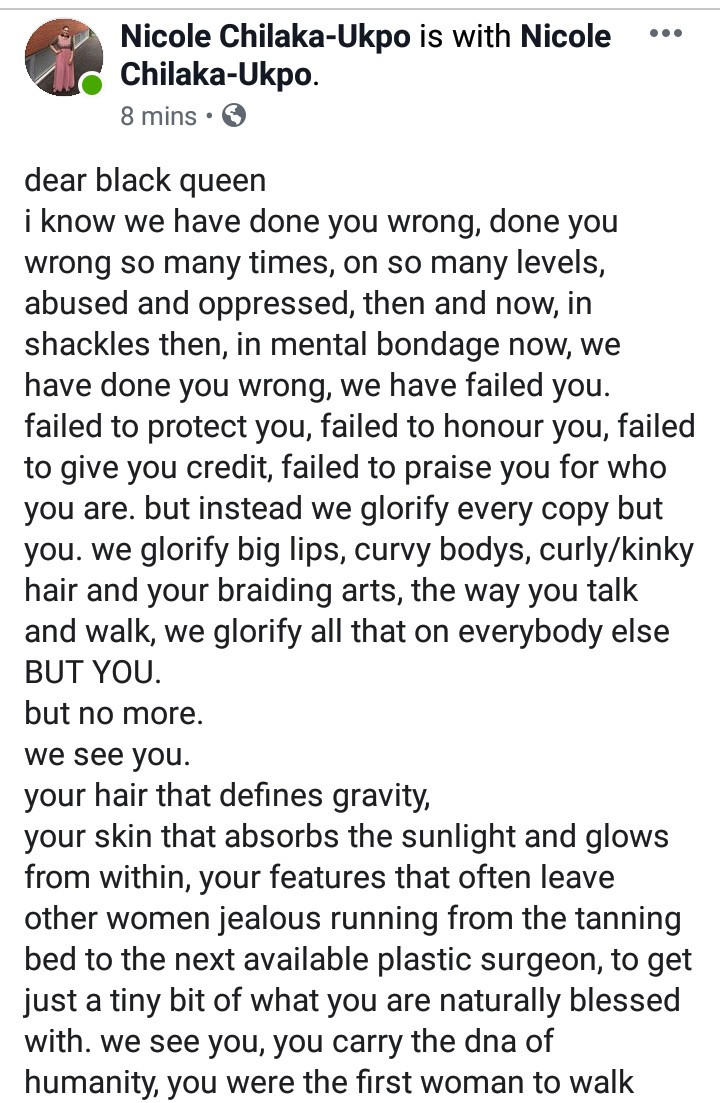 Caucasian woman writes open letter to black women, asking them to appreciate the body they are in