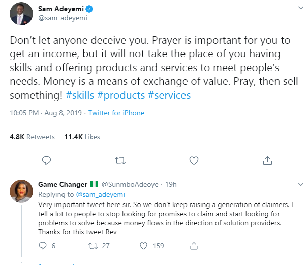 Do not let anyone deceive you, prayer is important but cannot take the place of you having skills - Pastor Sam Adeyemi lindaikejisblog 1