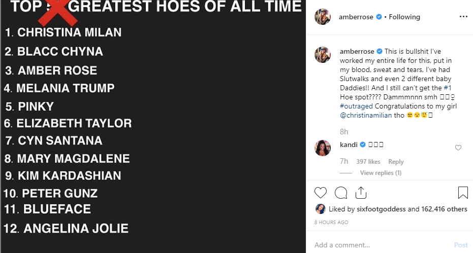 Amber Rose cries out over not getting the number 1 hoe spot in 'greatest hoes of all time' list lindaikejisblog 1
