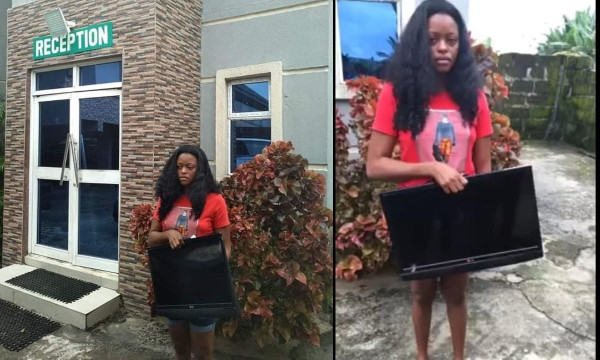 Lady nabbed after she stealing a hotel's plasma TV in Delta lindaikejisblog