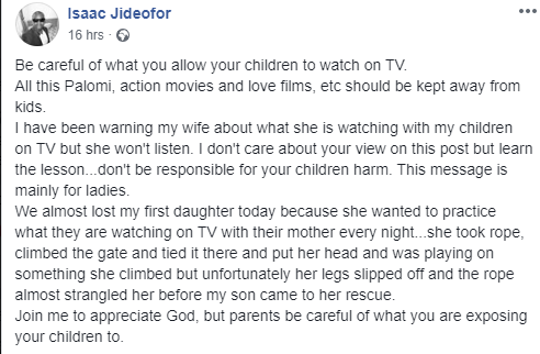Nigerian family almost loses their little daughter after practicing what she saw on TV lindaikejisblog 1