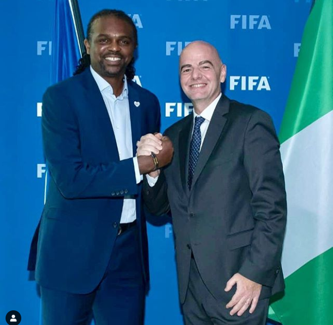Nigeria football legend, Nwankwo Kanu meets with FIFA president Gianni Infantino