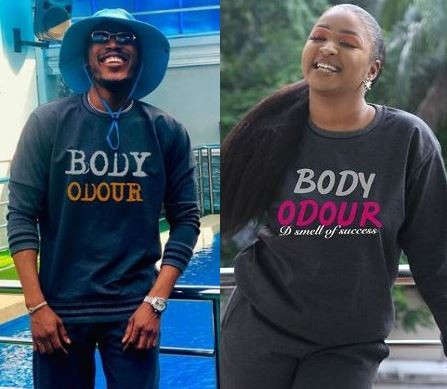 Mr 2kay and Etinosa rock 'Body Odour' sweat shirts in support of #BBNaija housemate, Tacha
