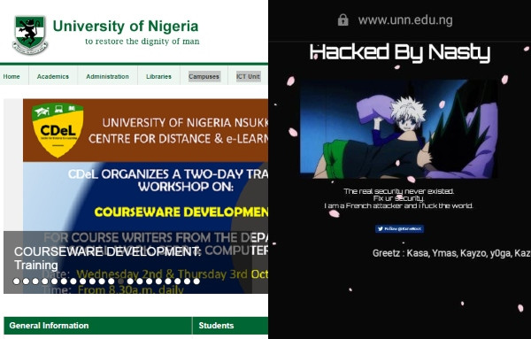 University of Nigeria, Nsukka (UNN) official website hacked by suspected French hacker lindaikejisblog 