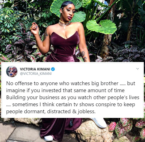 Victoria Kimani comes under fire for saying Big Brother Naija keeps people 'dormant, distracted & jobless'