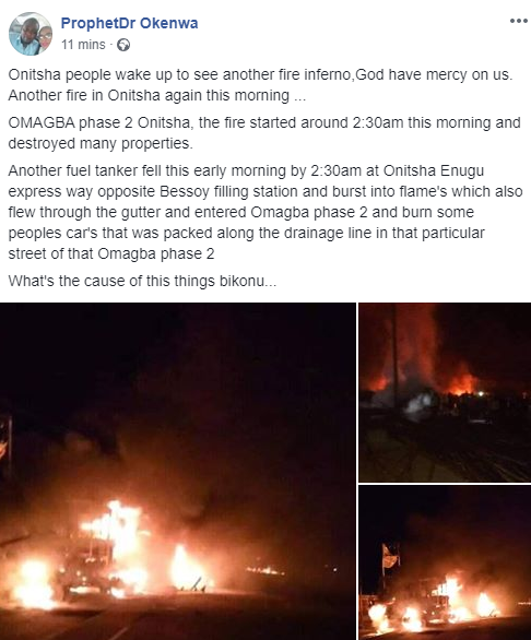 Another fire incident in Onitsha after a fuel tanker crashed and spilled its content lindaikejisblog 1