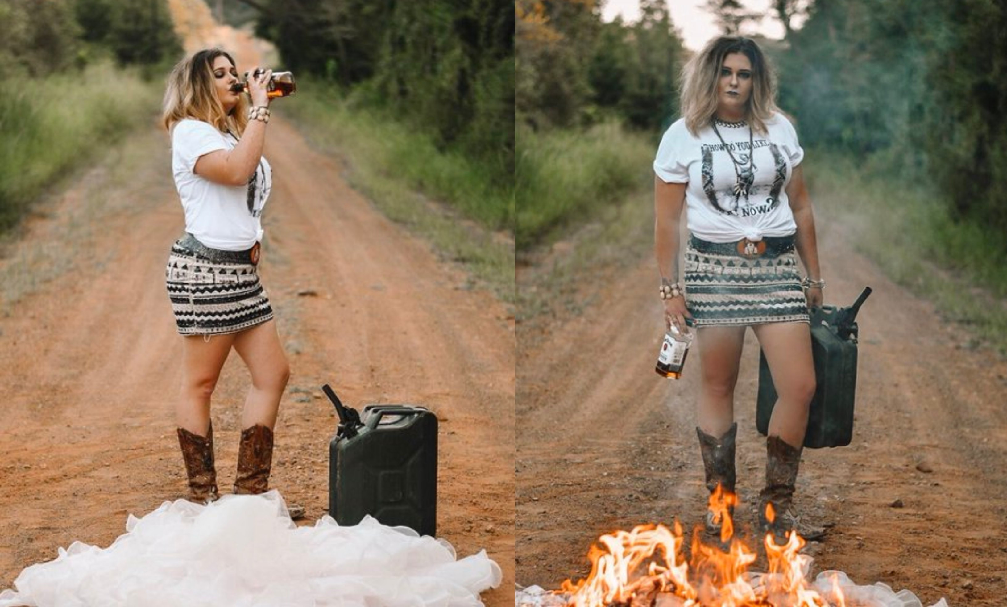 Lady burns her wedding dress as she leaves her marriage in style (photos)