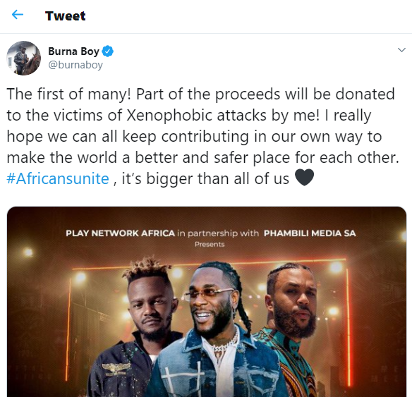 Xenophobia: Burna Boy confirms he'll perform in South Africa this month