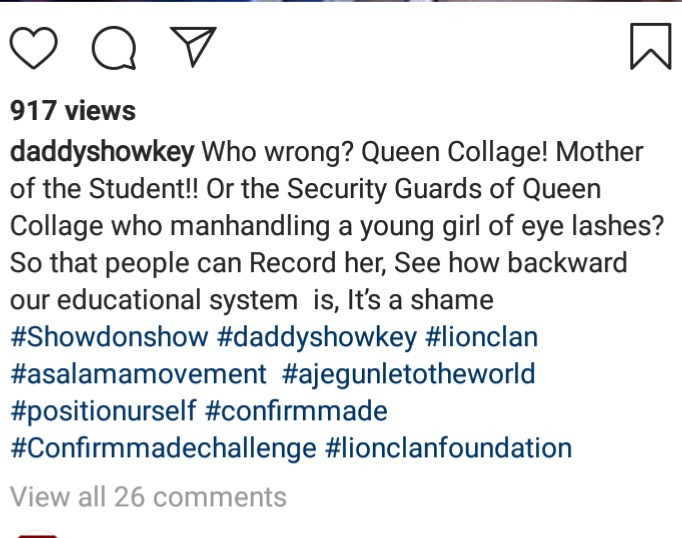 "How can you be videoing a student in your school?" Daddy Showkey reacts to video of Queen's College student being harrased for wearing artificial lashes