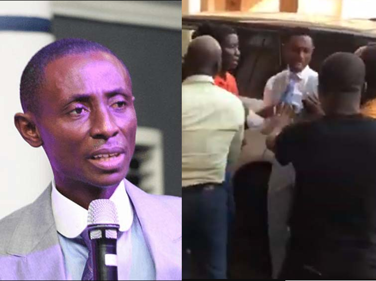 Moment Ghanaian Pastor Kelvin Kobiri was attacked by members over claims he issued dud cheques to them after they invested in his companies (Video)