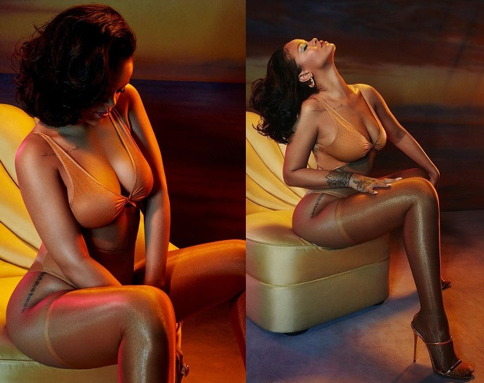 Rihanna strikes sexy poses in nude bodysuit (Photos)
