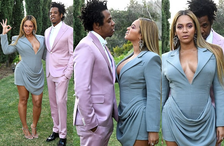 Beyonce and Jay-Z strike playful poses at the annual Roc Nation pre-Grammy brunch in Los Angeles (Photos)
