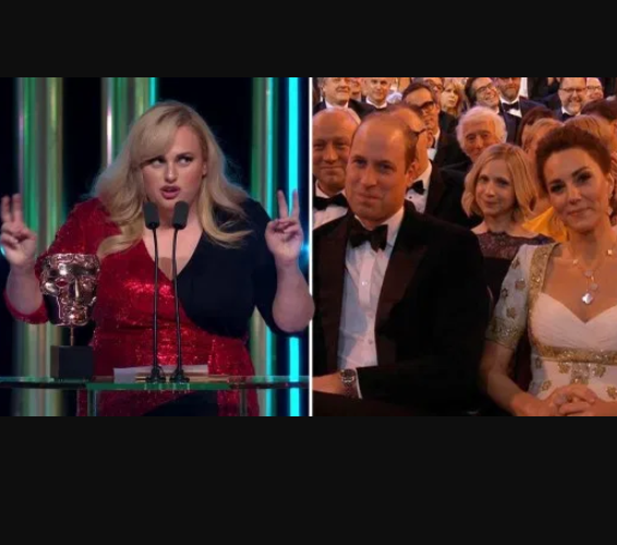 See Prince William and Kate Middleton's reaction to awkward Prince Andrew joke made by Rebel Wilson at BAFTAs (video)