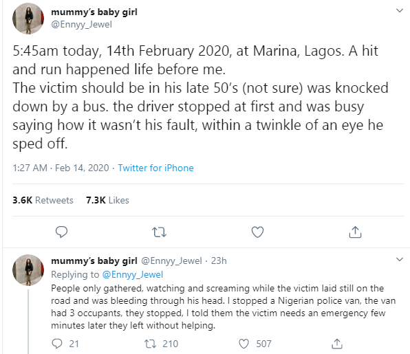 Lady narrates how she saved an accident victim's life after being told to leave him because 'this is Lagos' lindaikejisblog 1