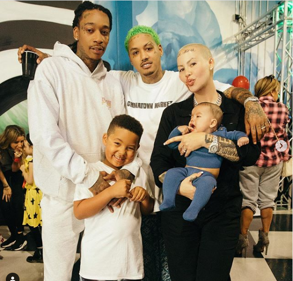 Wiz Khalifa poses with Amber Rose's current boyfriend AE as the ex-couple celebrate their son's birthday (Photos)