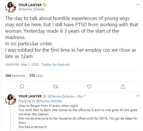 Lawyer narrates how she began battling with PTSD after working with a SAN who had a 'god-complex' lindaikejisblog 1