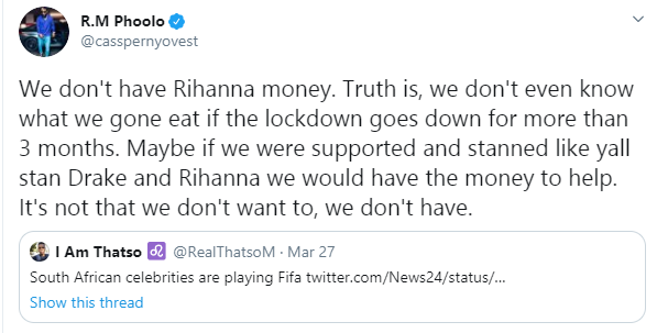 Musicians in South Africa will go hungry if coronavirus lockdown goes on for more than 3 months - Rapper, Cassper Nyovest lindaikejisblog 1