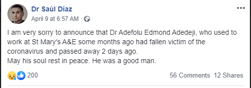 Another Nigerian doctor dies of Coronavirus in the UK lindaikejisblog 1
