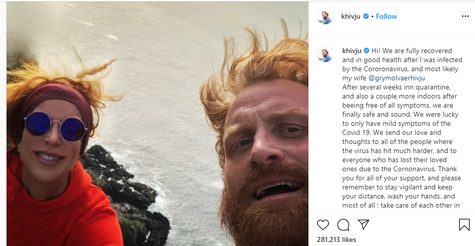 Game of Thrones star, Kristofer Hivju and wife recover from Coronavirus lindaikejisblog 1