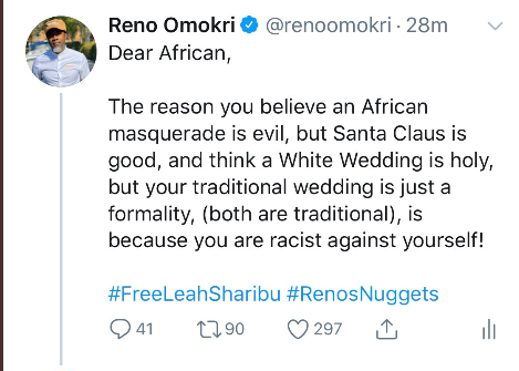 The reason Africans believe African masquerade is evil but Santa Claus is good is because they are racists to themselves - Reno Omokri lindaikejisblog 1